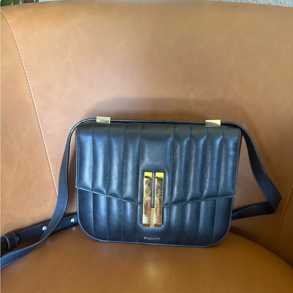 DeMellier Vancouver Black Quilted Crossbody Bag with Gold Hardware